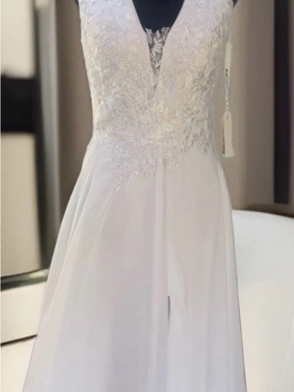 Lace Bodice V-Neck Wedding Dress in White